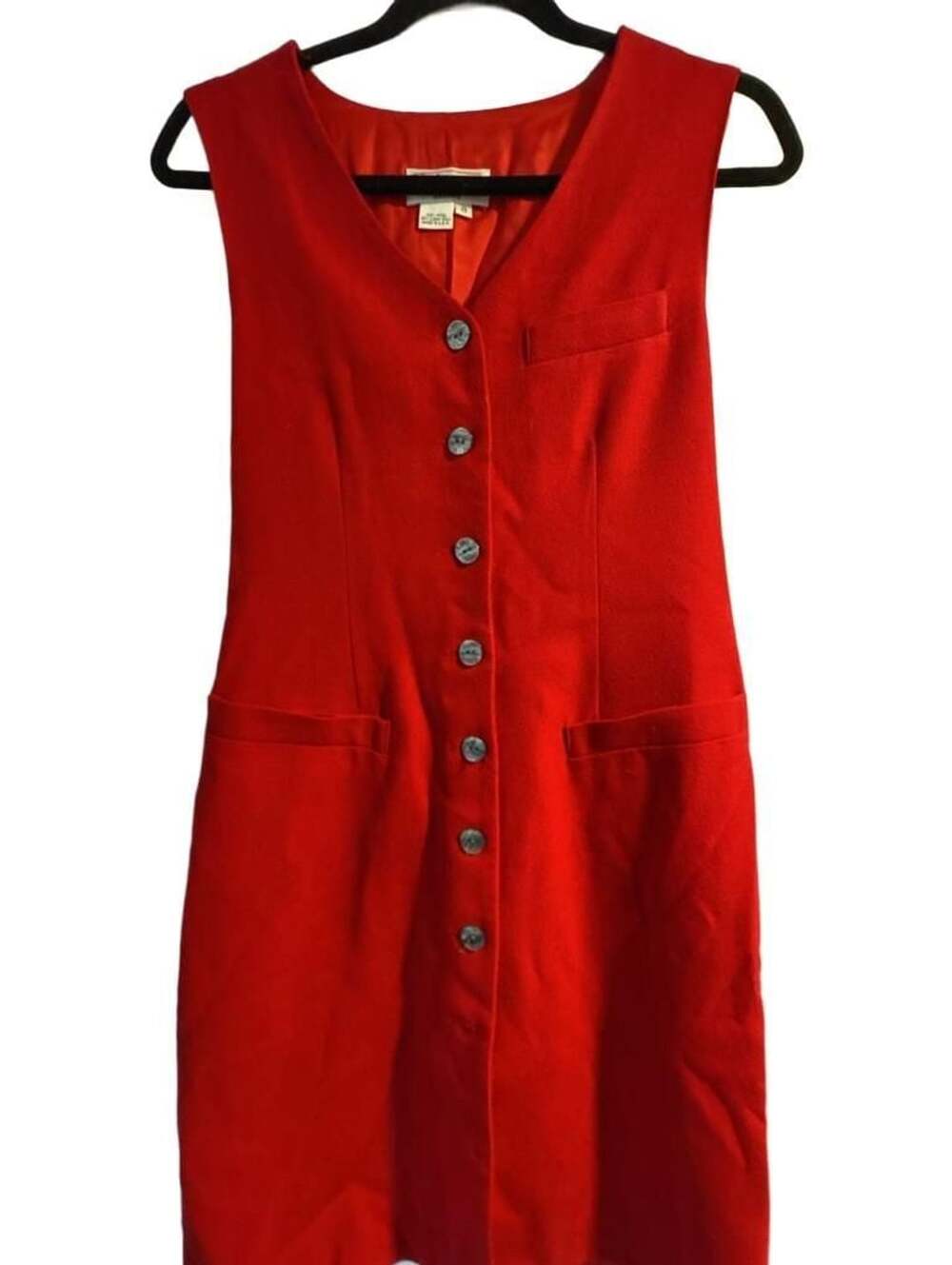 Talbots Oberon Wool Dress Size 8 Red V-Neck Button Front Sleeveless